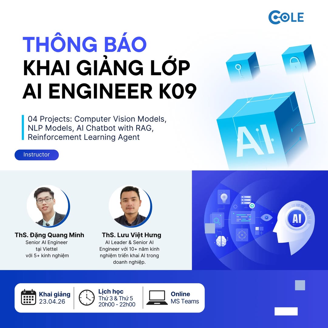 Đội ngũ giảng viên khóa học AI Engineer K09 tại Cole.vn